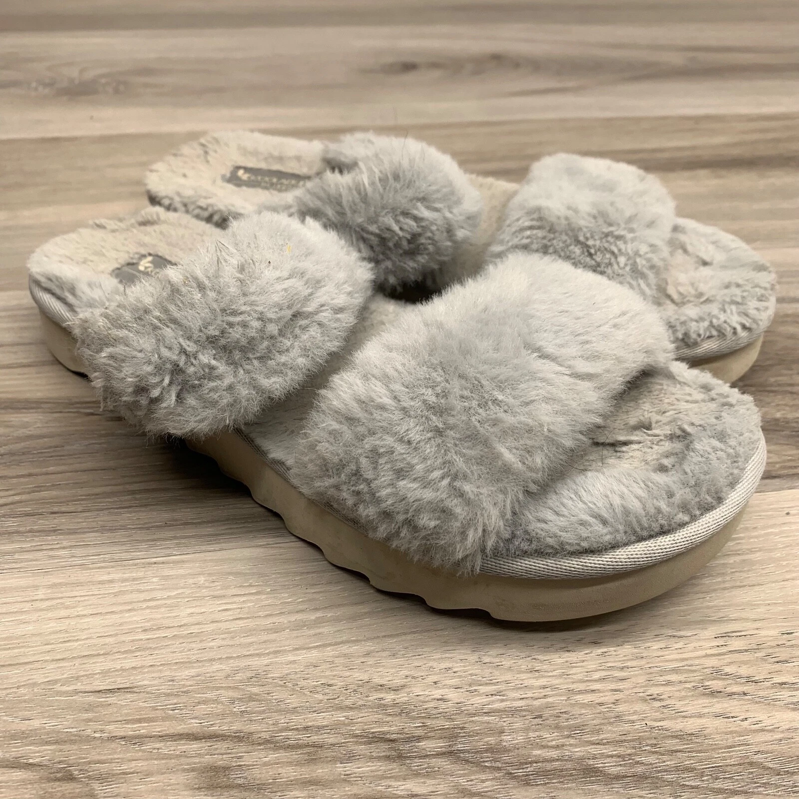 Koolaburra Ugg ciabatte sandalo donna Furr ah pelliccia sintetica grigio taglia 7
