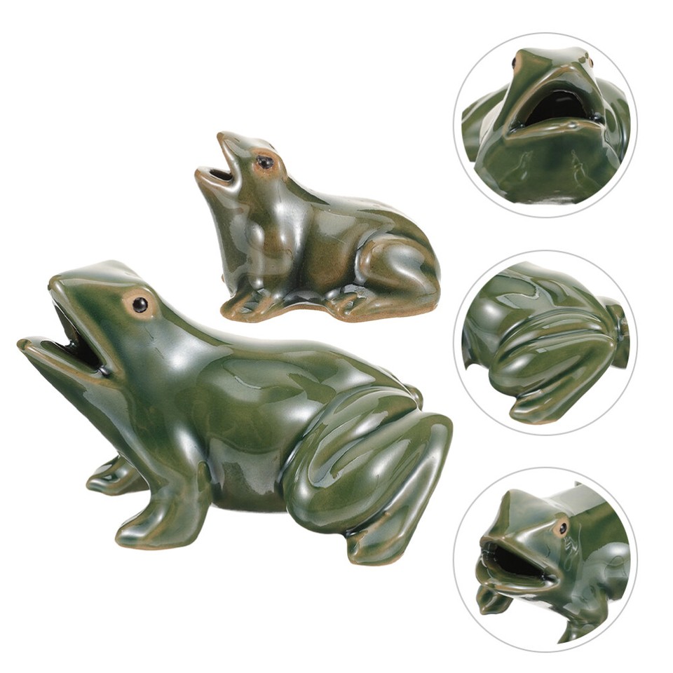 2pcs Garden Decor Ceramics Frog Household Ornaments Fountain Frog