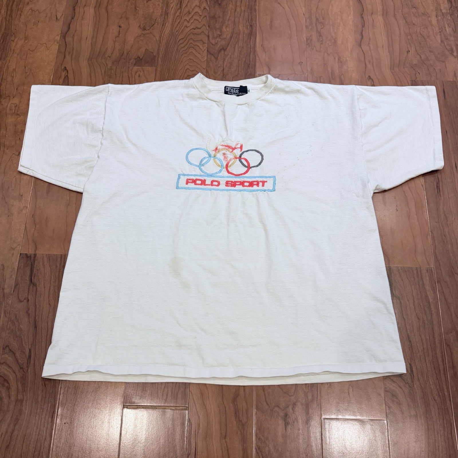 VTG Polo Sport Ralph Lauren T Shirt Mens XL Olympic Rings Embroidered 90s Y2K