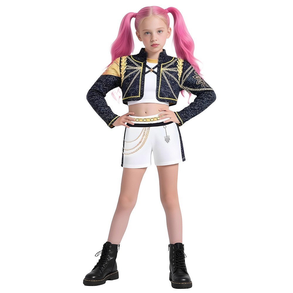 Rumi Kids Girls KPop Demon Hunters Costume Zoey Mira Cosplay Dress Outfits Wigs