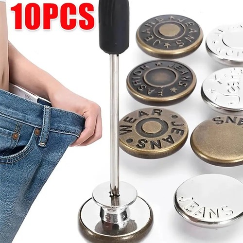 10 PCS Jeans Buttons No Sew Jean Button Replacement with Screwdriver 17mm
