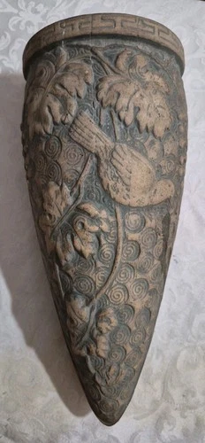 Red Wing Union Green Stoneware Bird Wall Pocket Vase Relief Art Deco 1920s 10"