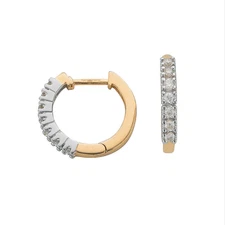 9ct Yellow an White Gold 0.25 carat Diamond Set Huggie Hoop Earrings (0051)