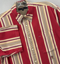 Vintage Tommy Hilfiger Shirt Mens Medium Red Striped Button Down Crest Baggy 90s