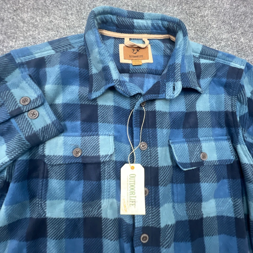 NWT OUTDOOR LIFE Polar Fleece Shirt Jacket Shacket Mens 2XL XXL Blue Plaid NEW - Image 2 of 4