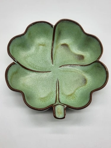 Frankoma Pottery 4 Leaf Clover Ashtray Trinket Dish Prairie Green #223 Vintage