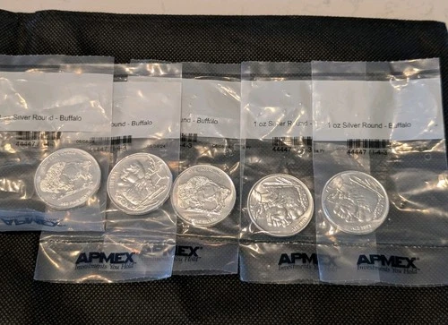 Indian Buffalo 1 oz .999 Silver Rounds, 5 oz Total