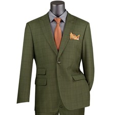VINCI Men's Olive Glen Plaid 2 Button Modern Fit 2 Piece Business Suit - NEW