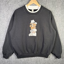 Vintage Morning Sun Sweatshirt Mens Large Black 90s Cute Grandma Cats Nature