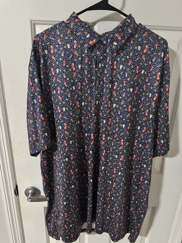 1764 Men's 2XL Short Sleeve Button-Up Shirt Blue Multicolor Novelty Print