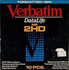 Verbatim Datalife MF 2HD IBM Formatted 3.5" Floppy Disks Box of 10, Unsealed