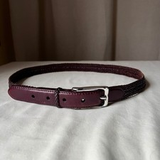 Vintage Burgundy Braided Leather Belt 1" Woven Leather Silver Brass Buckle 32