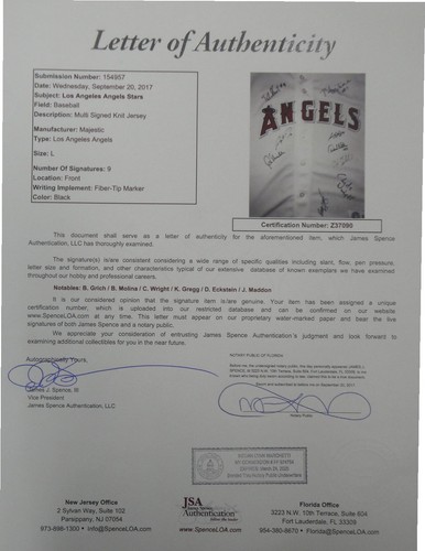 Bobby Grich Benji Molina Clyde Wright Eckstein + more Anaheim Angels Jersey JSA - Picture 6 of 7