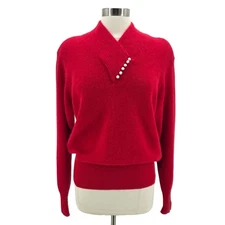 Vitnage YarnWorks Womens Medium Sweater Lambswool Angora Red Knit Retro 80s