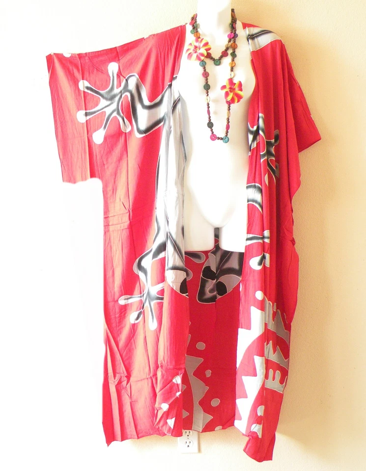 Maxi Cárdigan Plumero Abierto CD617 Gecko Kaftan Pintado a Mano Batik Plus hasta 5X