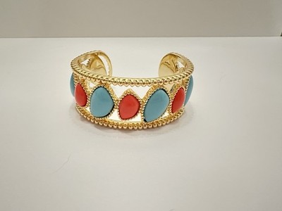 Lilly Pulitzer Turquoise Coral Gold Cabochon Cuff NWOT