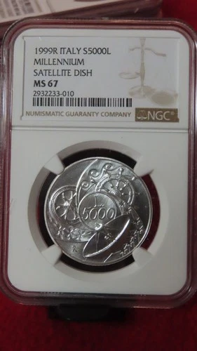 1999 ITALY SILVER 5000 LIRE SATELLITE DISH MILLENNIUM NGC MS 67