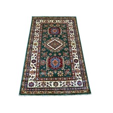 3'1"x5'1" Green Afghan Super Kazak Medallions Design Hand Knotted Wool Rug 21472