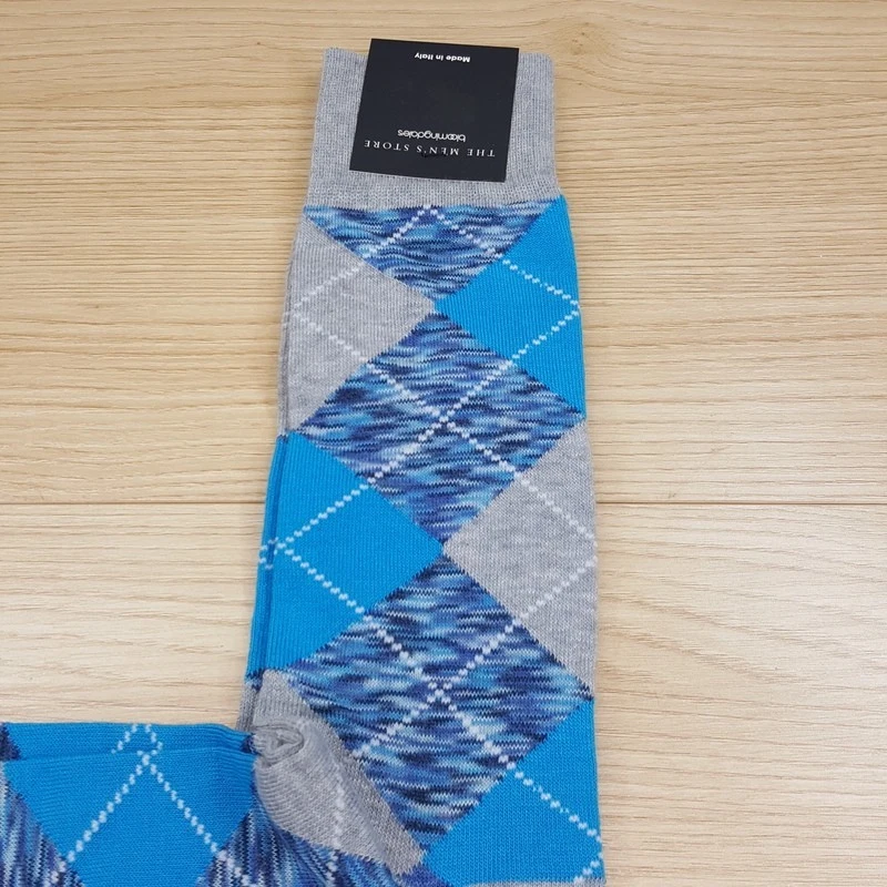 BLOOMINGDALES MENS STORE Crew Socks Sz 10-13 Blue Gray Argyle Diamond Cotton - Image 2 of 3