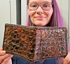 Alligator Brown Bifold Wallet New Handmade gator wallet hand laced