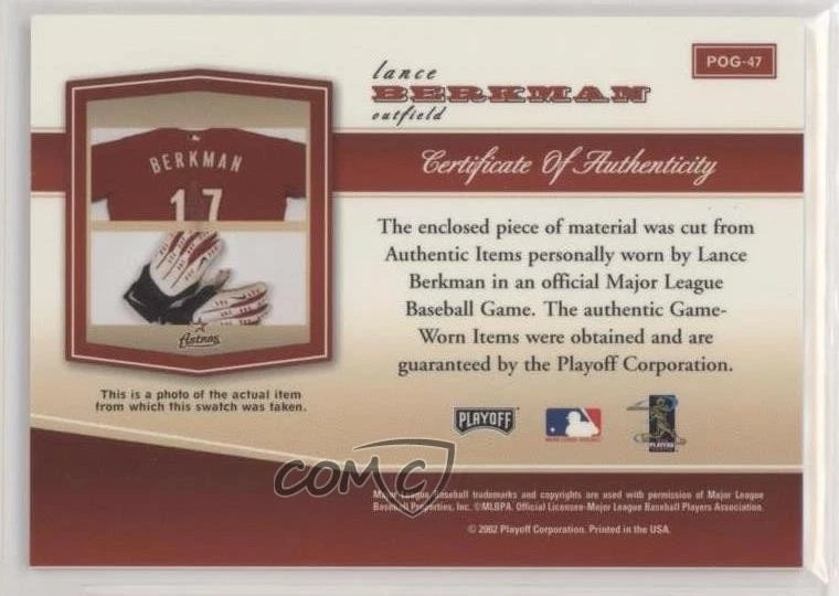 2002 Playoff Piece of the Game Materials Lance Berkman #POG-47 - Image 2 of 2