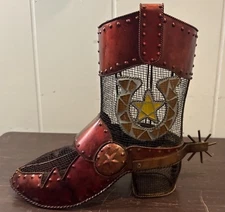 Cowboy Boot Metal Votive Candle Holder Western Decor
