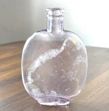 1890s PUMPKINSEED Half Pint Picnic Whiskey Flask Sun Purple Antique Bottle
