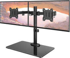 Sleek Dual Monitor Stand with Glass Base, Height Adjustable for 17-32" Screens