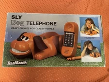 READ Sly The Dog Phone Tele Mania Beige Complete Original Box Instructions 1986