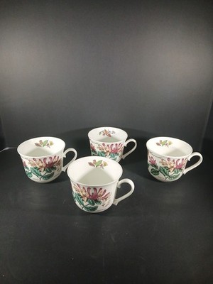 4  Lrg Crown Trent Honeysuckle Fine Bone China Mugs  Made in England NEW 10oz.