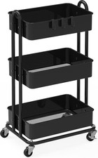 Simple Houseware 3-Tier Heavy Duty Metal Utility Rolling Cart Black Storage Cart