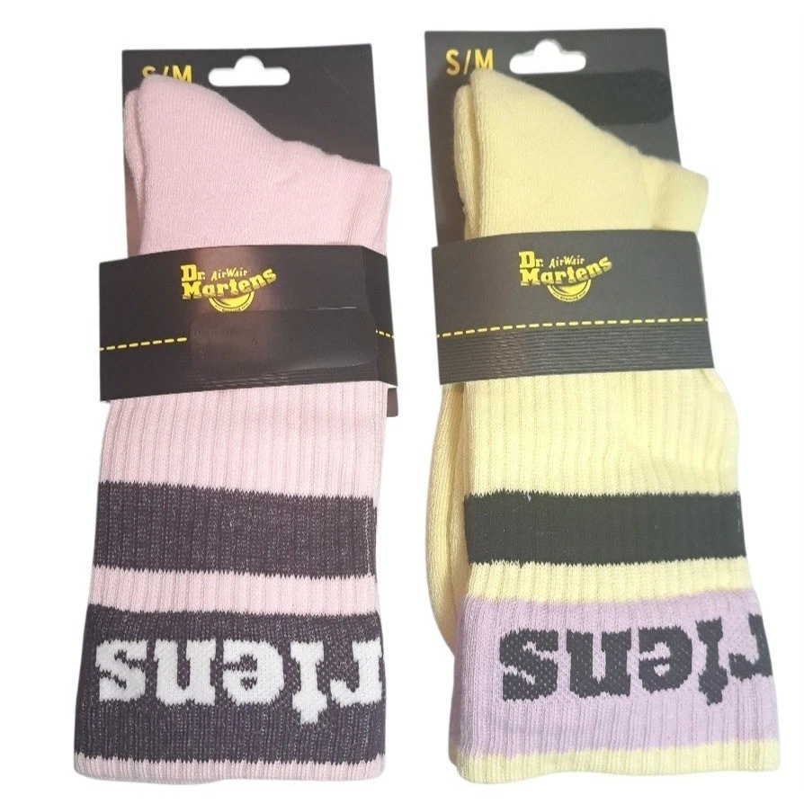2 Pairs Dr Martens Athletic Logo Socks Size S/M Chalk Pink & Lemon Organic