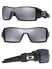 New Oakley Oil Rig Sunglasses / Silver Ghost Text / Black / Iridium Lens /24-058