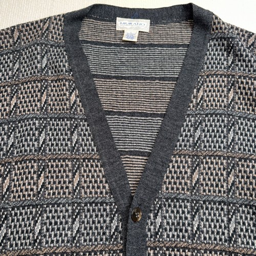 Vintage Murano Cardigan Men’s Grandpa Sweater V-neck 5 Button Large Gray/Tan/Brn - Picture 3 of 6