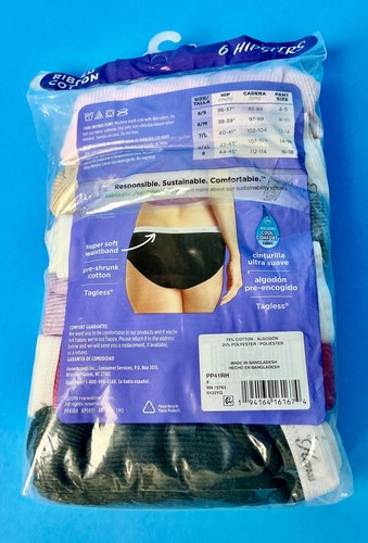 HANES Ribbed Hipster size 8 Panties Multi-Color Underwear Tagless 6-Pack - Picture 2 of 2