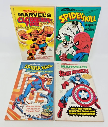 LOT of 4 Vintage 1977 MARVEL Comics Activity Books Hulk Thing Spider-Man NOS VG+