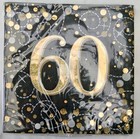60th Birthday Party Napkins Age 60 Black Sniny Gold 3 ply Paper Napkins x 16