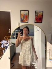 LoveShackFancy Bessette Ivory Lace Slip Dress Size 4 V-Neck Spaghetti Mini
