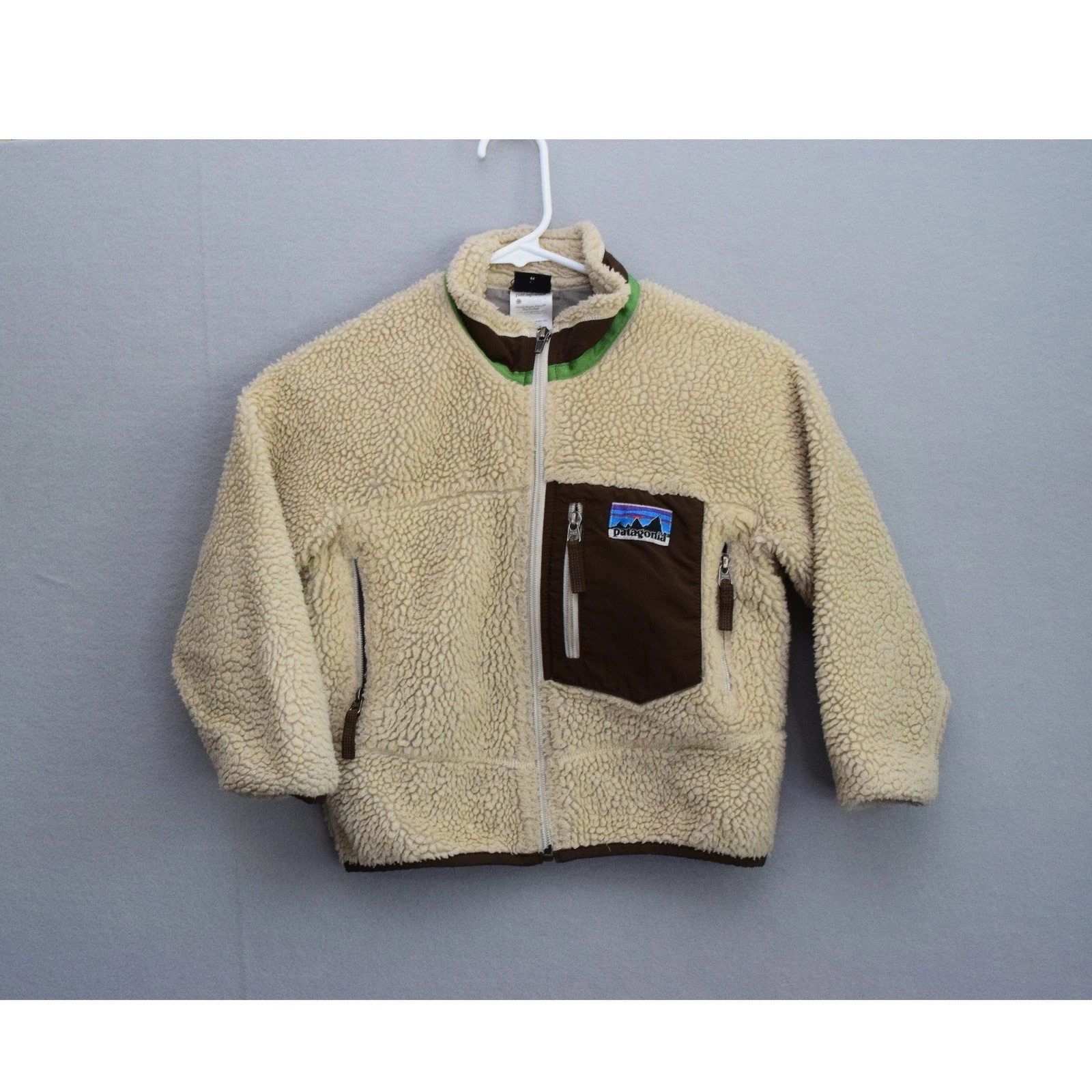 Patagonia Retro-X Fleece Jacket XS 5-6 Cream Brown Sherpa Full Zip Kids Outdoor