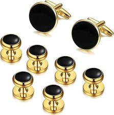 Cuff Links Mens Stainless Steel Cuff Links and Studs Set Gold Black Cufflinks fo