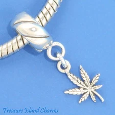 Marijuana Leaf 925 Solid Sterling Silver European Dangle Bead Charm Euro