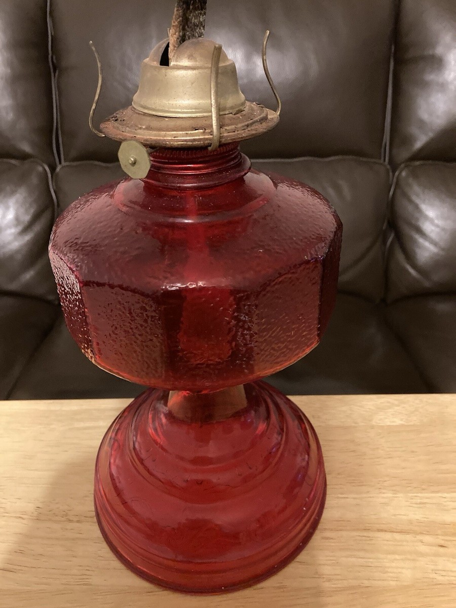 Antique P&A Risdon Red Hurricane Kerosene Oil Lamp Eagle Burner