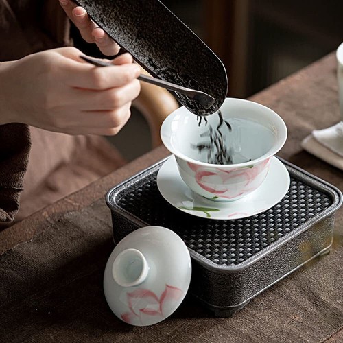 165ml Hand Painted Lotus Gaiwan Tea Cup Bowl Kung Fu Tea Set Tureen Tea - Picture 4 of 6