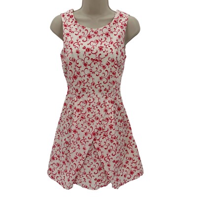 Forever 21 Womens Cream Red Floral Print Sleeveless Fit Flare