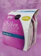 Leggs Silken Mist Pantyhose Control Top Run Resistant B Jet Black Silky Sheer