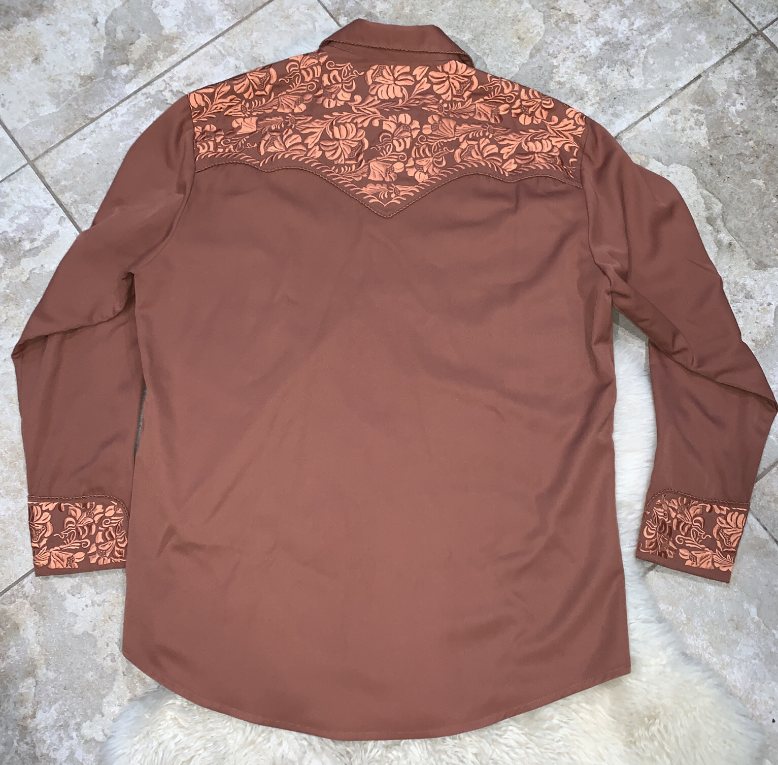 Scully Brown Western Embroired Button Down Shirt L - image 6