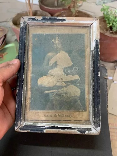 Vintage Hindu Hermit Dev Vijayji Small Black & White Photograph Wooden Framed