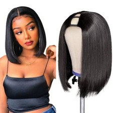 Natural Black 2 Short Bob U Part Glueless Wig Brazilian Human Hair Wigs