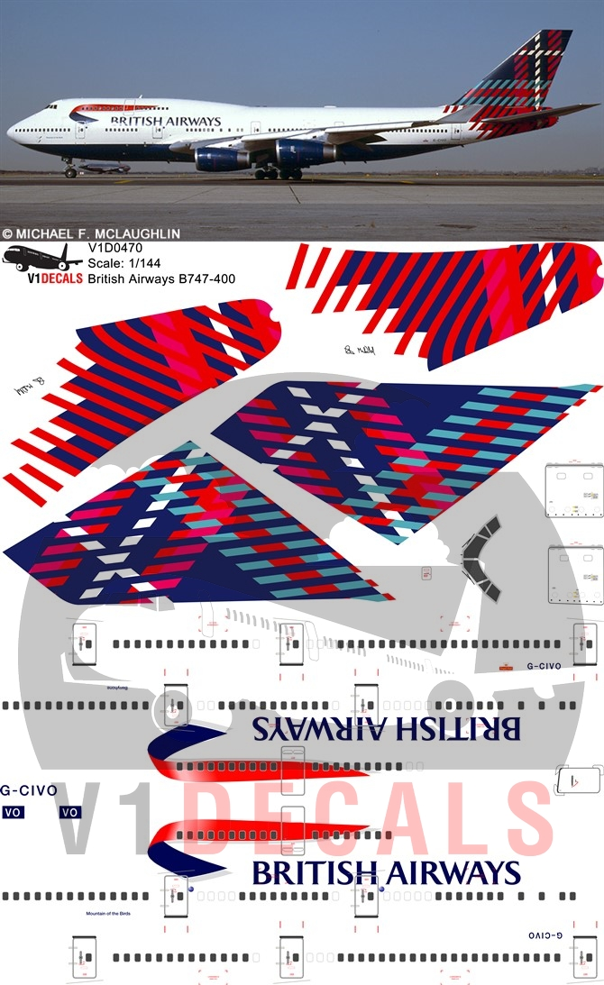 V1 Decals Boeing 747-400 British Airways Benyhone Tartan for
