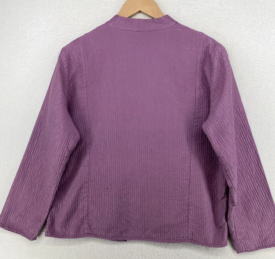 Chaqueta Eileen Fisher M Canal de Seda Arrugado Frente Abierto Manga Larga Púrpura De Colección Foto 3 de 4